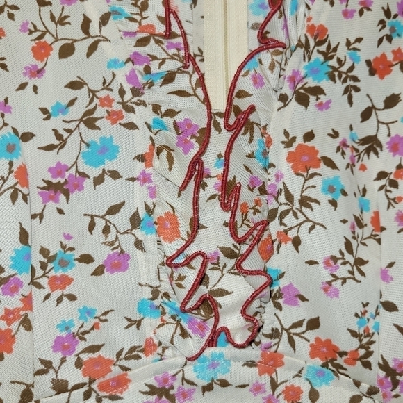 Vintage 70s Montgomery Wards Beige Print Floral Spring Dress Size 16 - Picture 7 of 12